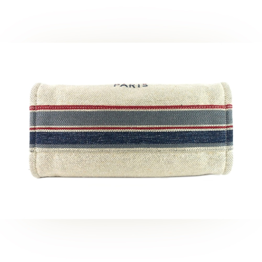 SOLD! CHANEL Deauville Small Canvas Shopping Tote Bag Cream Multicolor Sides - Picture 5 of 11